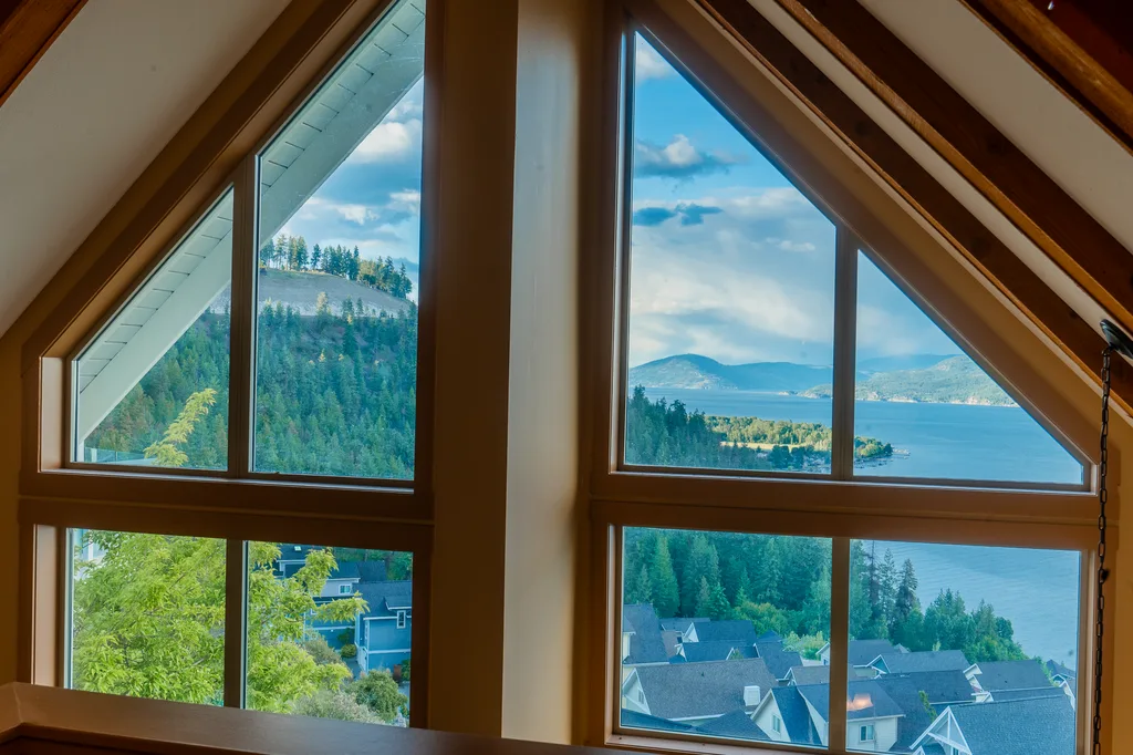 Lake view through cottage windows